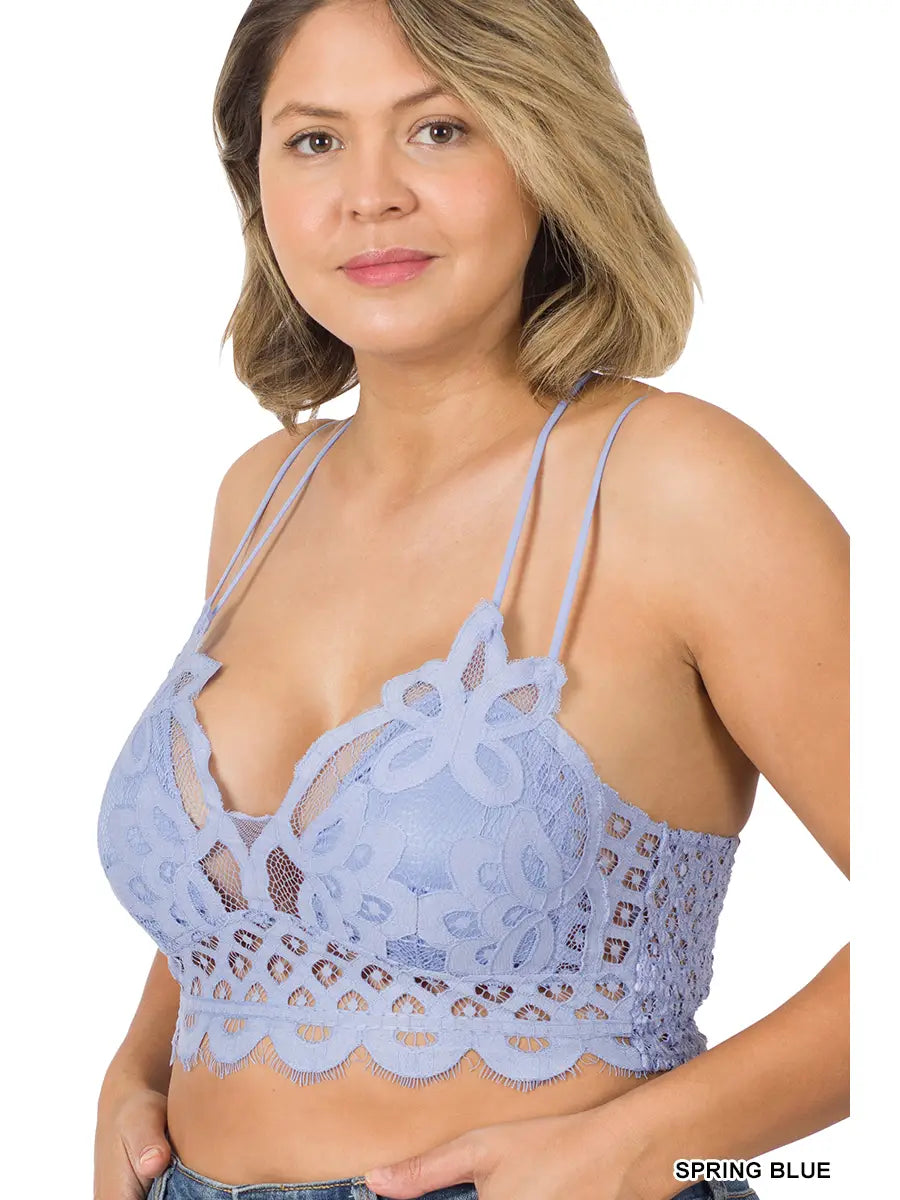 Spring Blue Plus Size Crochet Lace Bralette With Bra Pads – Bluegrass Bling