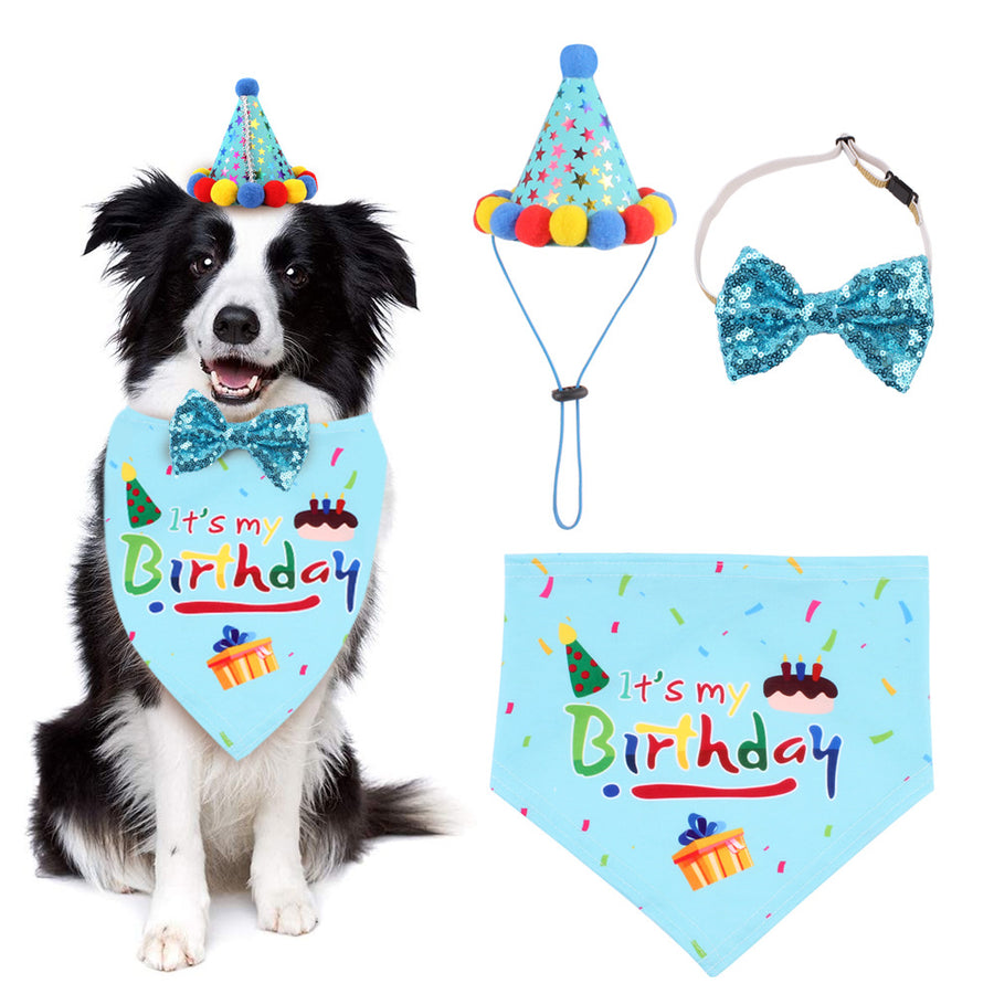 Happy Birthday Pup Blue 3pc Birthday Pet Outfit
