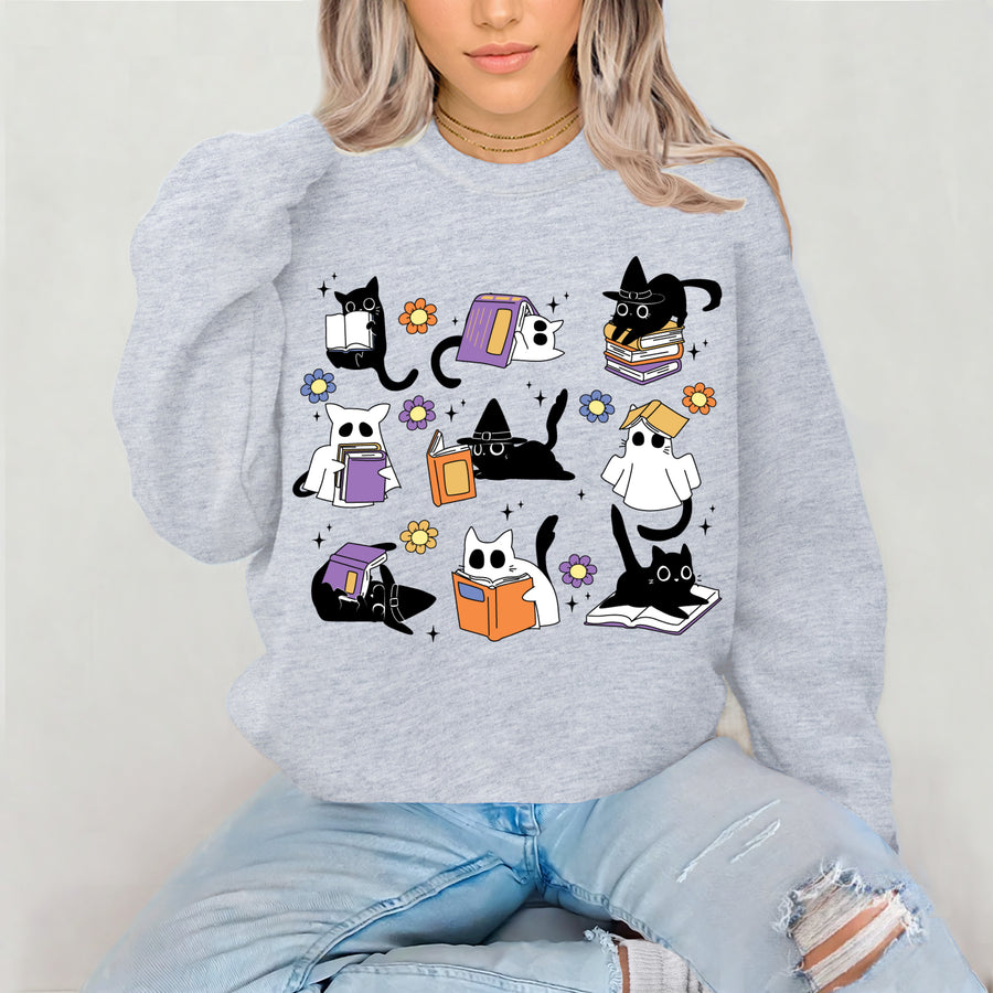 Cat Books Halloween Crewneck