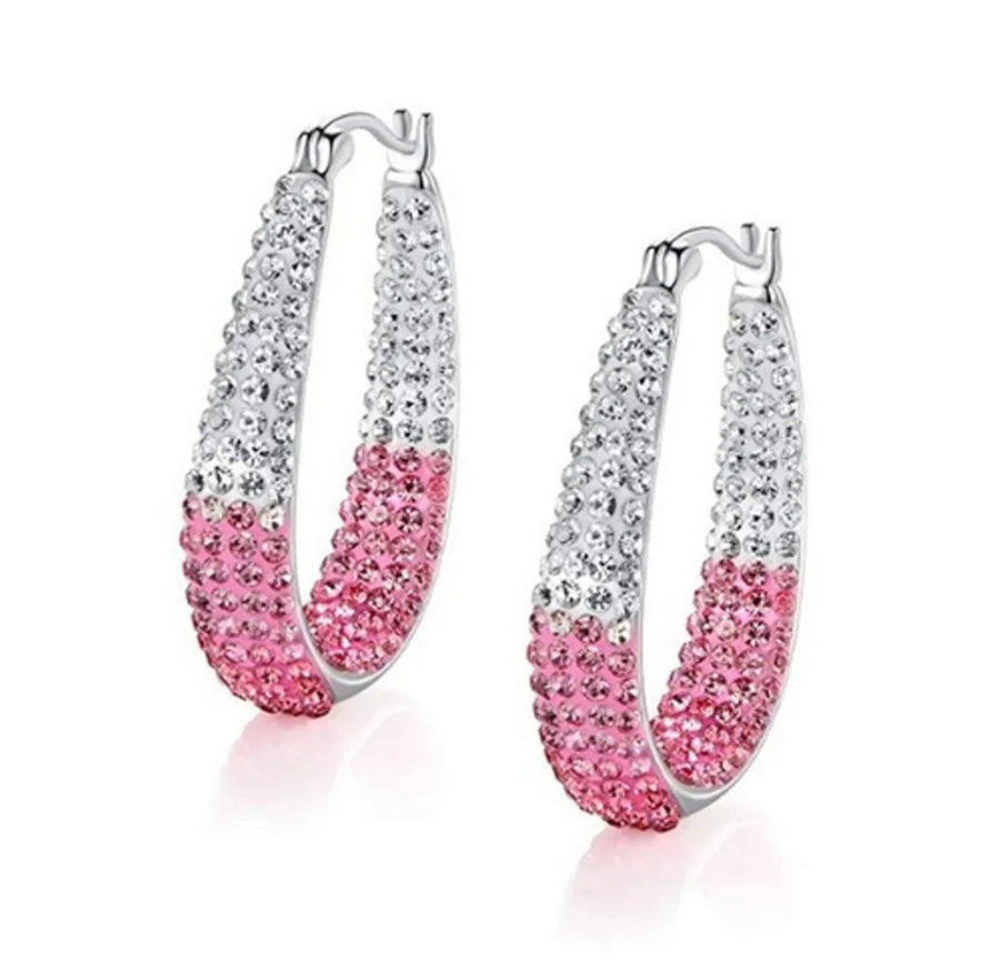 Rainbow Bling” Pink Crystal Hoop Earring