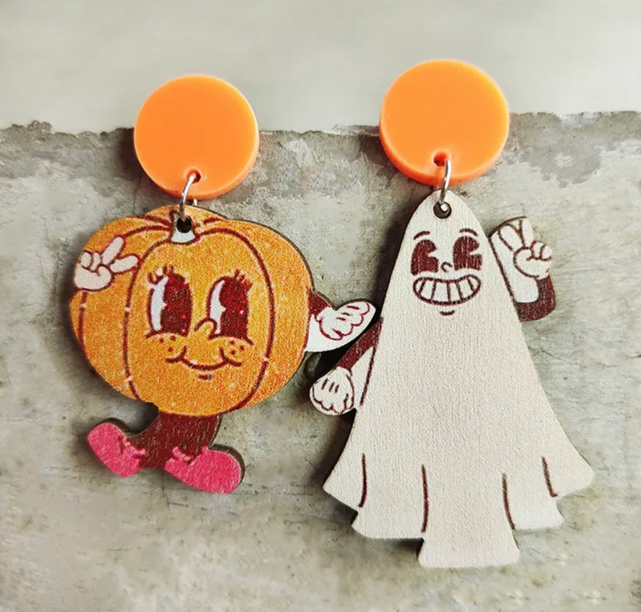 Vintage Pumpkin & Ghost Halloween Earrings