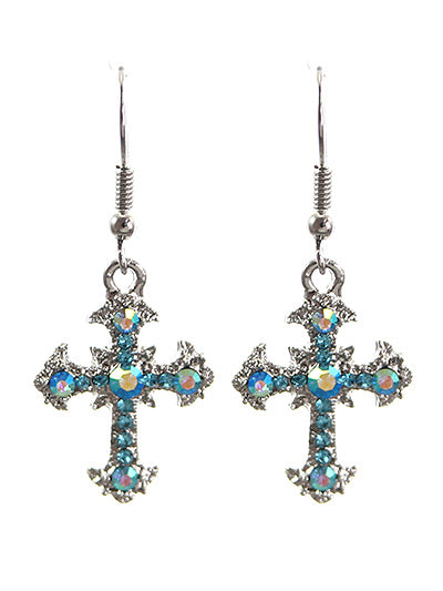 ‘Crystal Crosses’ Blue Silver Cross Earrings