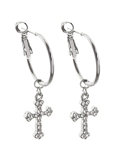 ‘Cross Hoop’ Silver Earrings