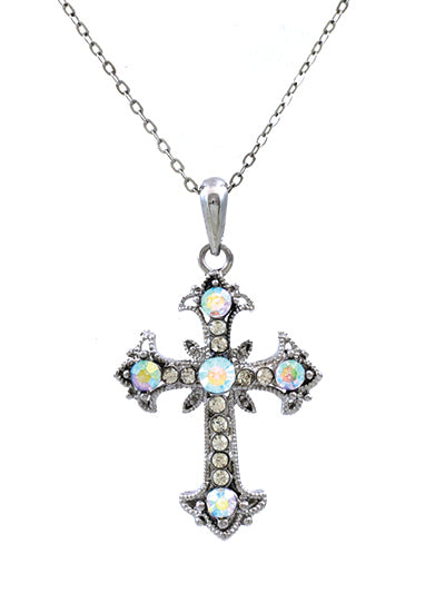 ‘Crystal Crosses’ AB Silver Cross Necklace