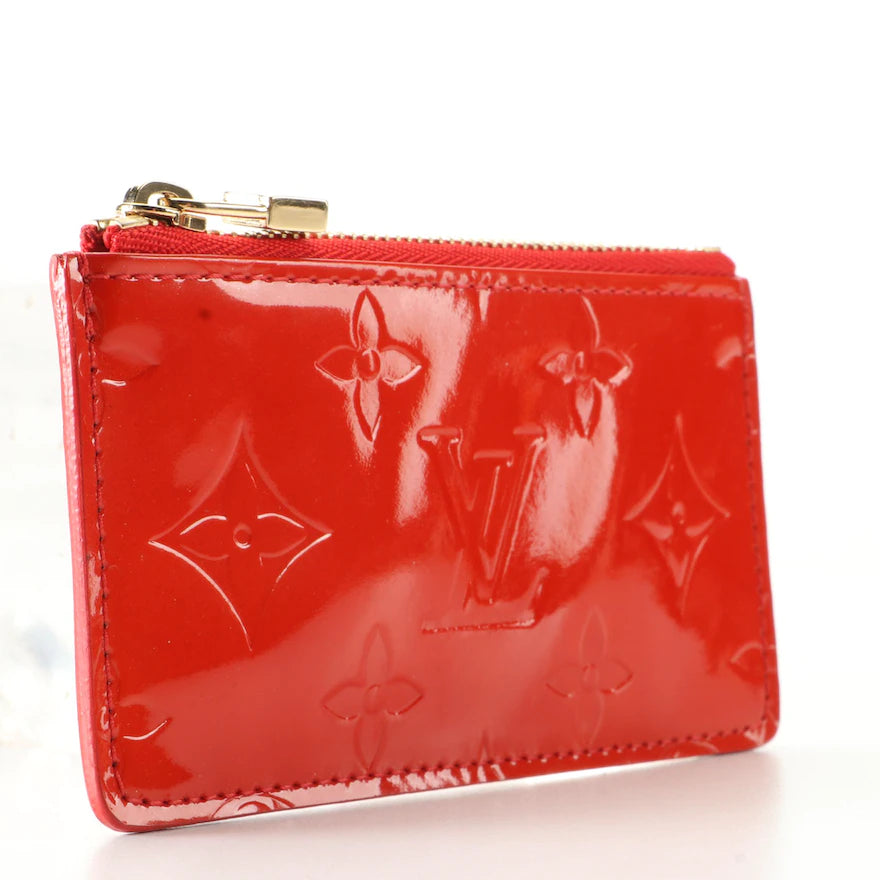 Auth Louis Vuitton Red Key Pouch VERNIS Leather