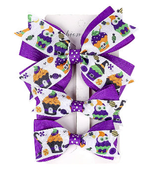 ‘Spooky Cake’ Purple & White 3 Pc Hair Bow Set