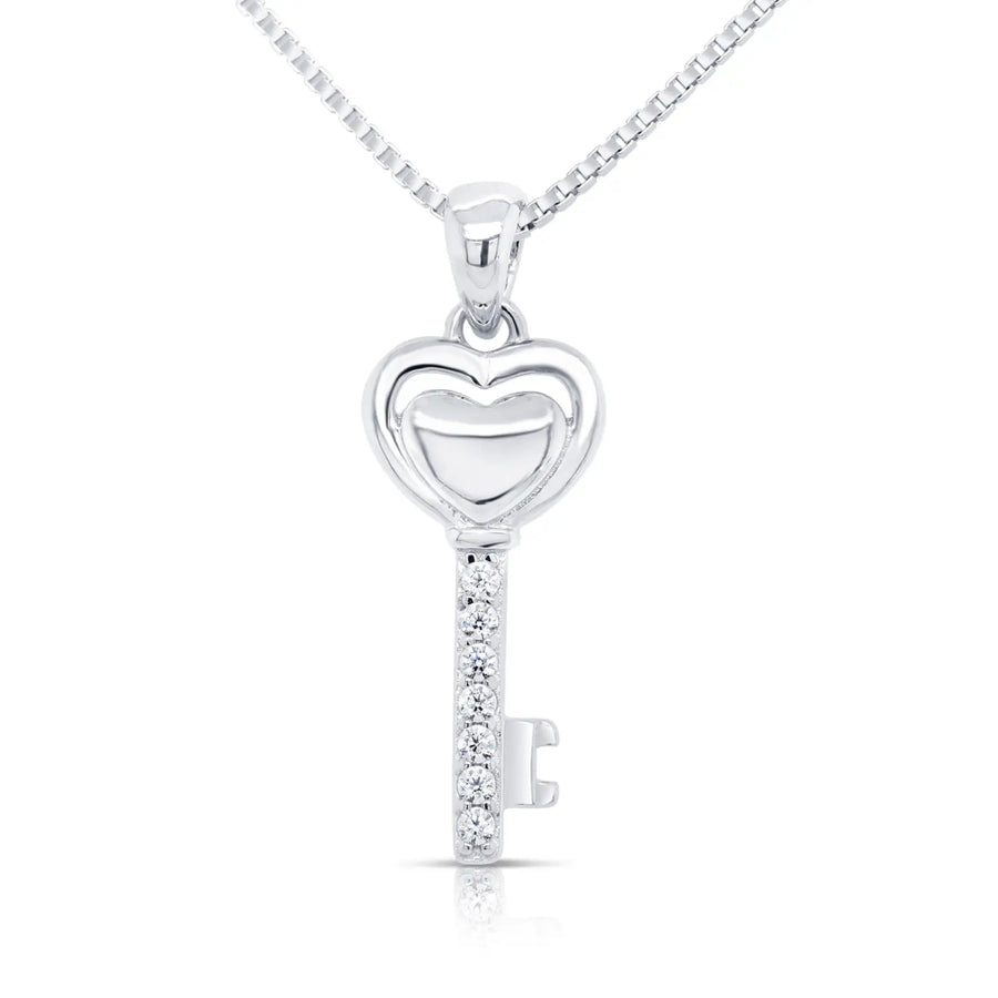 Sterling Silver Heart and Key CZ Pendant (DO